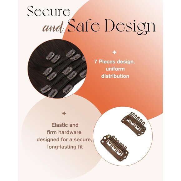 Clip in Hair Extensions Human Hair 18 Inch Straight Balayage Dark Brown - Picture 4 of 9